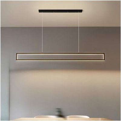 SteFik Dimmable Modern Rectangle Chandelier Black Long Pool Table Lights - Linear LED Chandeliers Compatible with Dining Room - Kitchen Island Pendant Lamp - Compatible with Living Room, Bar, Office