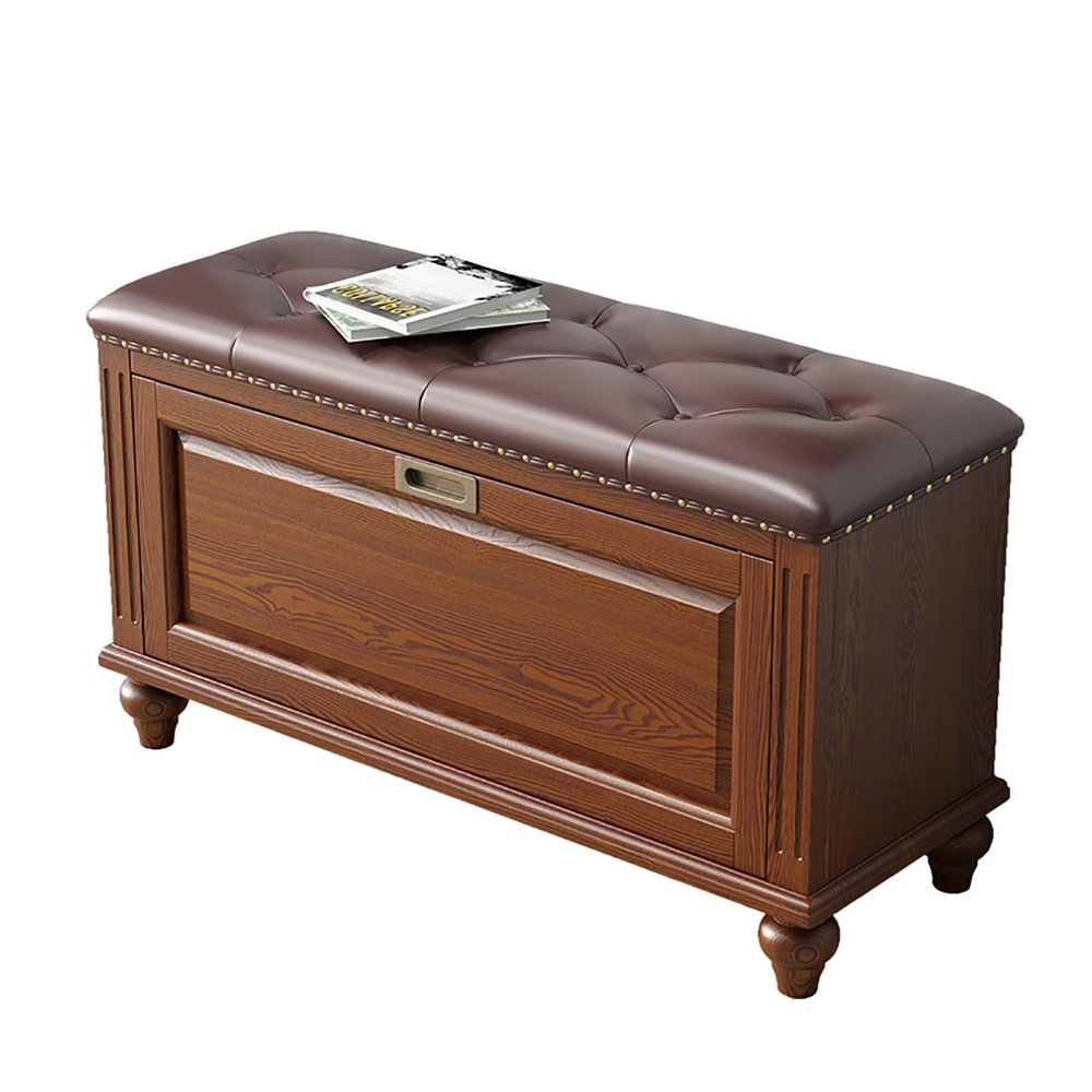 Solid Wood Shoe Storage Bench with Seat Cushion, Hidden Shoes Organizer with Flip Drawers, Freestanding Shoe Storage Cabinet for Entryway, Hallway, Living Room(88x30x50cm(35x12x20inch), Walnut)