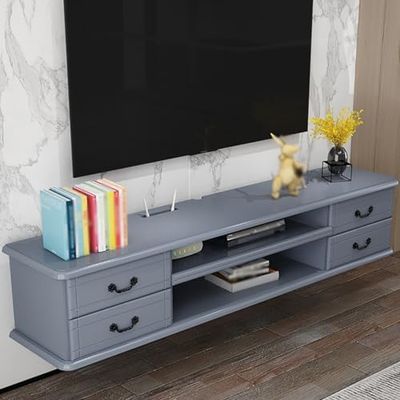 ZDMZR Floating Tv Stand Wall Mounted, Floating Tv Stand, Floating Tv Console, Entertainment Center with Storage Cabinet, Wood TV Console for Living Room and Bedroom (Color : Gris, Size : 160cm/63in
