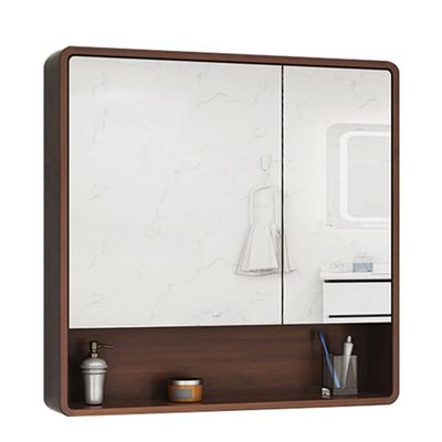 DXYLFFF BDDIE Bathroom Cabinet, Double Door Wooden Mirror Cabinet, Wall Mounted Storage Over The Toilet, Recessed or Surface Mount (Color : Walnut, Size : 70 * 14 * 80cm)