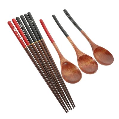BIUDECO 3sets Japanese Style Wooden Cutlery Set Portable Utensils Chopsticks and Spoons for Travel Camping and Picnics Easy to Clean