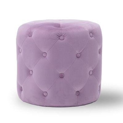 Round Tufted Velvet Ottoman,Modern Comfy Footrest Foot Stool,Multi-Function Decorative Vanity Stool Coffee Table for Living Bedroom Entryway-Light Purple 45x45x41cm(18x18x16inch)