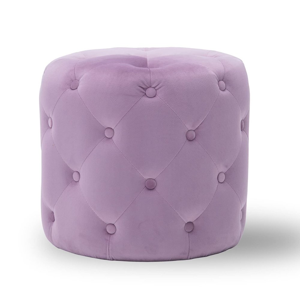 Round Tufted Velvet Ottoman,Modern Comfy Footrest Foot Stool,Multi-Function Decorative Vanity Stool Coffee Table for Living Bedroom Entryway-Light Purple 45x45x41cm(18x18x16inch)