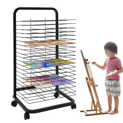 Art Drying Rack, Paint Drying Rack with 25/35 Removable Shelves, Black Powder Coated Finish, Lockable Wheels, Metal Art Storage Rack, Art Drying Rack for Classroom, Art Studios and Schools (Size : 25
