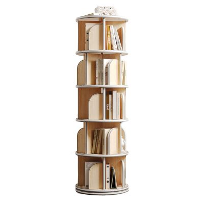 ZFUCMAYL 2-5-tiers Rotating Bookshelf,360 Revolving Bookcase Storage Rack,Floor-Standing Wooden CD Rack Save Space for Bedrooms Living Rooms Game Rooms (Color : Wood Color, Size : 5 Tiers)