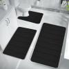 Memory Foam Bathroom Rugs Sets 3 Piece, Ultra Soft Non Slip Bath Rug, Toilet Mats, Washable Rug, Plush Bath Mats for Bathroom, Tub, Shower, Solid Color Toilet Floor Mat Machine Washable (Black) view 2