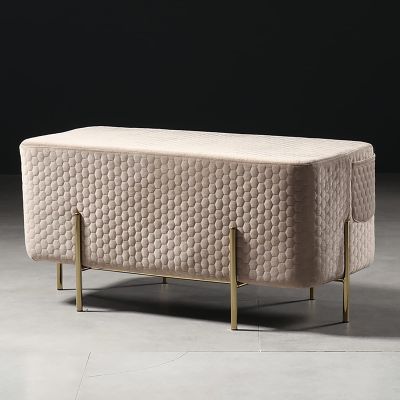 Luxury Velvet Ottoman Bench,Modern Upholstered Bedroom Benches,Mid-Century Plush Bench Foot Stool with Gold Metal Legs for Living Room Entryway-Khaki 88x45x44cm(35x18x17inch)