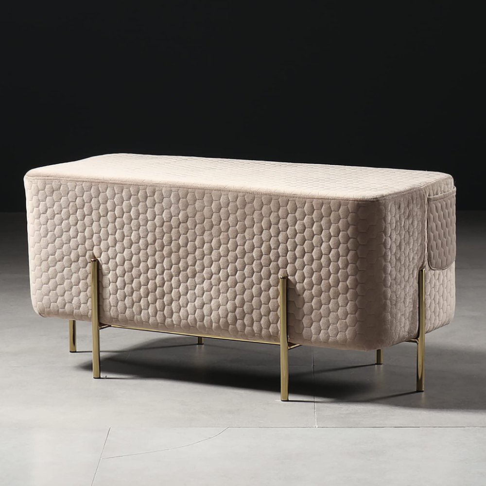 Luxury Velvet Ottoman Bench,Modern Upholstered Bedroom Benches,Mid-Century Plush Bench Foot Stool with Gold Metal Legs for Living Room Entryway-Khaki 88x45x44cm(35x18x17inch)