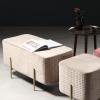 Luxury Velvet Ottoman Bench,Modern Upholstered Bedroom Benches,Mid-Century Plush Bench Foot Stool with Gold Metal Legs for Living Room Entryway-Khaki 88x45x44cm(35x18x17inch) view 3
