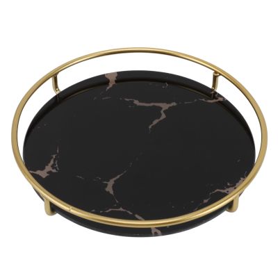 MOUMOUTEN Round Bathroom Tray, Marble Bathroom Counter Tray, Ceramic Perfume Organizer and Jewelry Dish for Vanity(Black)