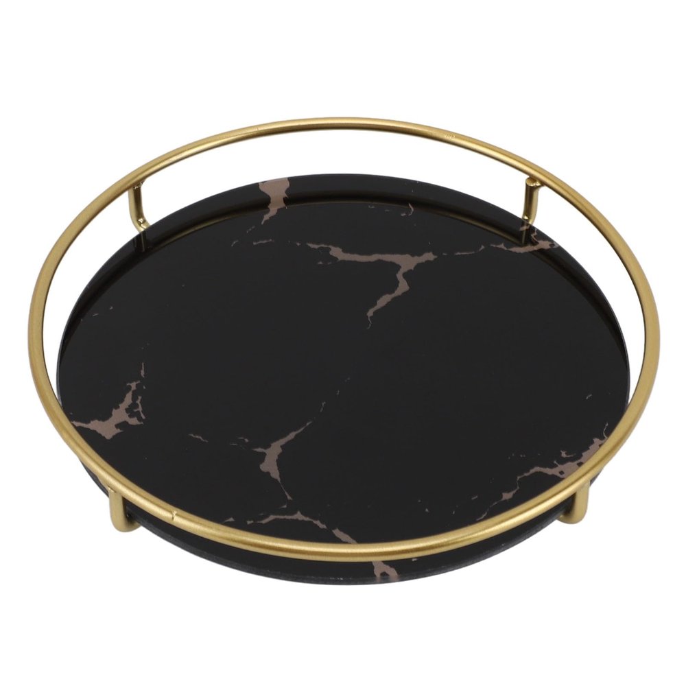 MOUMOUTEN Round Bathroom Tray, Marble Bathroom Counter Tray, Ceramic Perfume Organizer and Jewelry Dish for Vanity(Black)