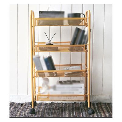 4-Tiers Metal Mesh Basket Storage Rack, Movable Storage Multi-Layer Rack, Bookshelf Multi-Layer Rack Organizer for Kitchen Living Room (Color : Yellow, Size : 45x25x83cm/18x10x33in)