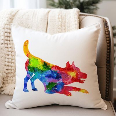 WoGuangis Husky Colorful Dog Silhouette Throw Pillow Cover Watercolor Dog Husky Sofa Pillow Cover Pet Memorial Pillow Cover Case 22x22in White Linen Pillows for Living Room Bedroom
