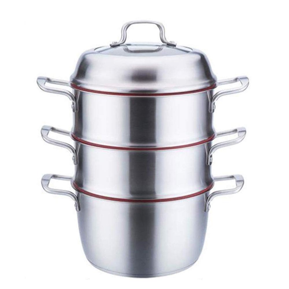 Stainless Steel 3-Tier Rice cooker, Double Boilder, steam soup pot and steamer Visible cover, work with Gas, Electric,and Grill stove top (Size : 28cm) (28cm)