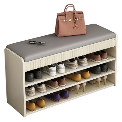 Entrance Bench with Shoe Storage, Shoe Rack Bench for Entryway Small Space Hallway Shoe Organizer Cabinet for Living Room (White)