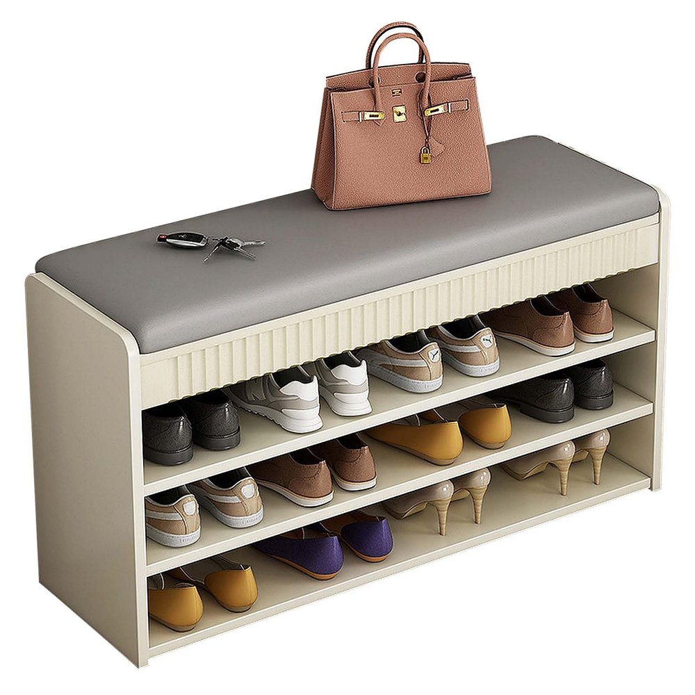 Entrance Bench with Shoe Storage, Shoe Rack Bench for Entryway Small Space Hallway Shoe Organizer Cabinet for Living Room (White)