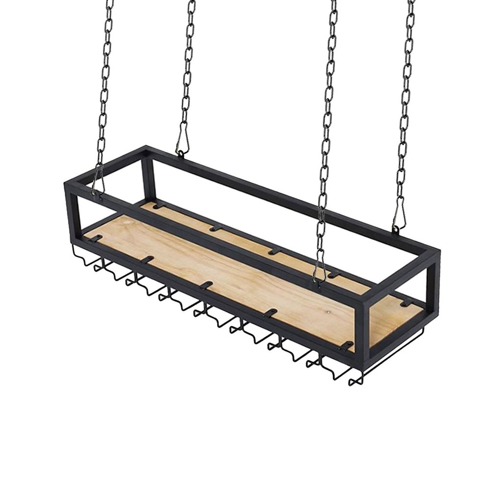 1-Tier Wine Rack Hanging Rack for Ceiling, 60cm, 100cm, 120cm, 140cm Kitchen Bar Storage Shelf Adjustable Height Wine Shelf Wine Bottle Holder with Glass Holder (Size : 80x25x22cm)