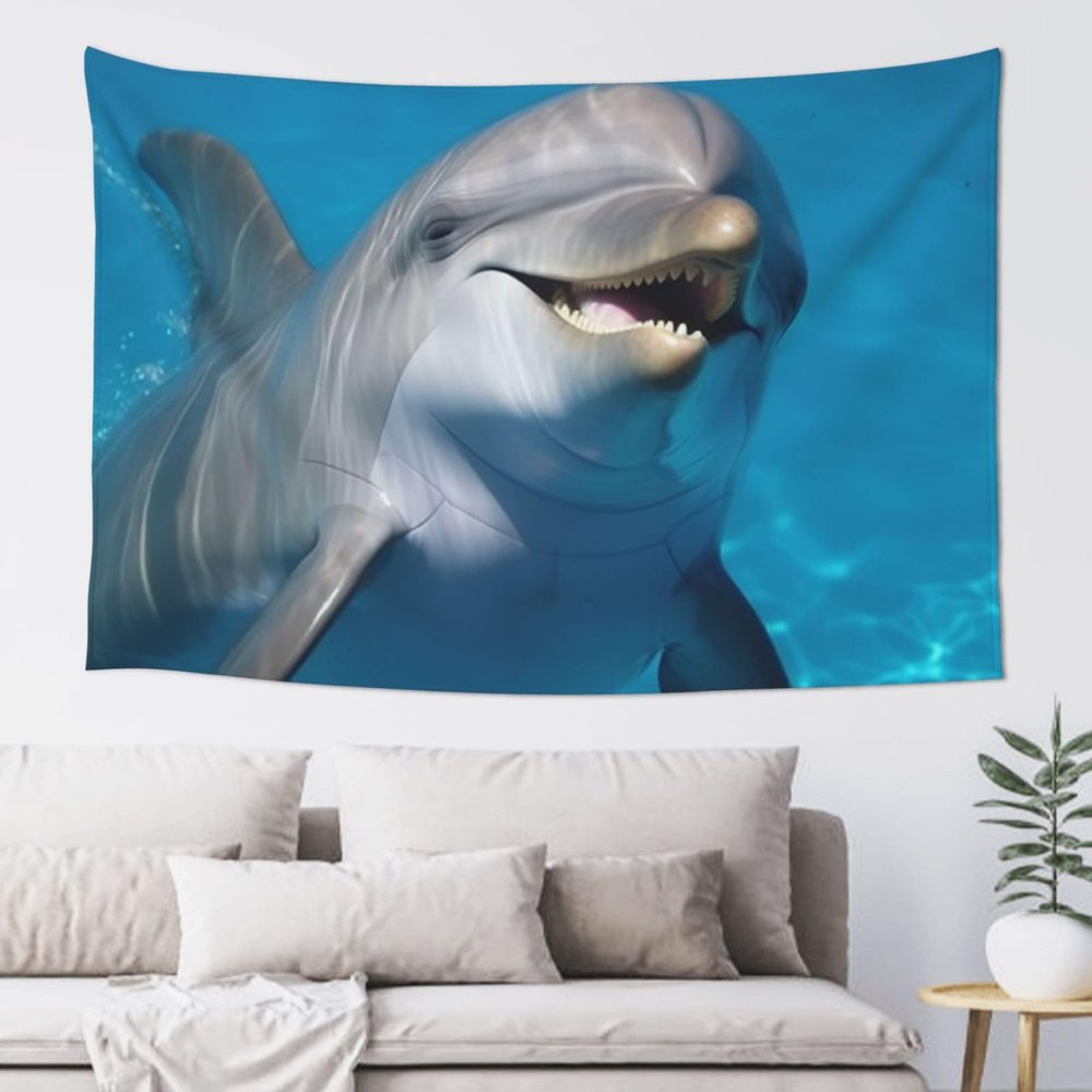 Dolphin with a Smile Tapestry Wall Hanging for Living Room 60 x 51 in Tapestry for Bedroom Home Decor Tapestries Wall Art Hanging Personalized Wall Blanket Wall Hanging Decor for Party Supplies