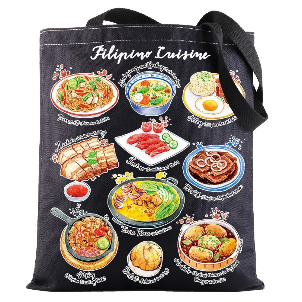 BWWKTOP Filipino Cuisine Tote Bag Philippines Travel Gifts Philippines Culture Shoulder Bag Filipino Vacation Gift (filipino cuisine BL)