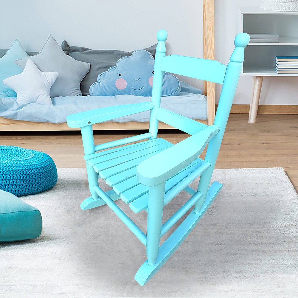 Kids Rocking Chair, Toddler Rocking Chair, Childrens Rocking Chair Porch Rocker Chair with Classic Rocker and Hardwood Construction, for Nursery, Indoor, Outdoor, Living Rooms, Bedrooms (Blue)