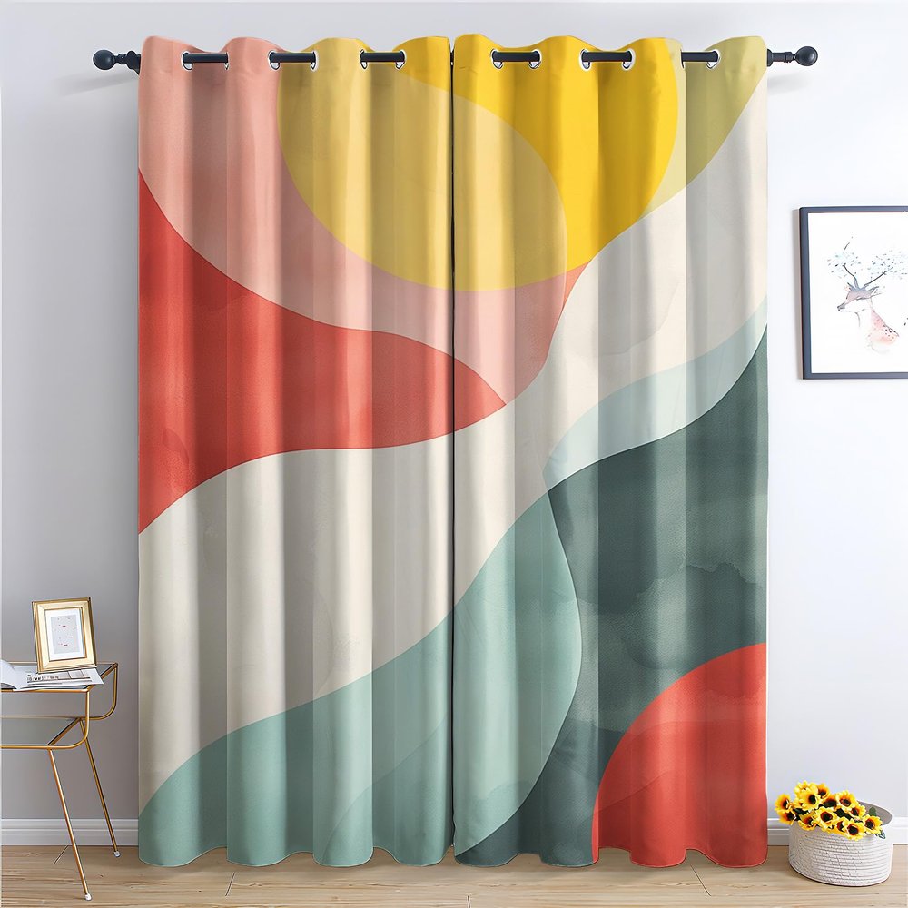Abstract Curtains for Bedroom Living Room, Geometric Blackout Curtains & Home Decor, Modern Window Curtains, Thermal Room Darkening Grommet Drapes, 54 Inch Curtains 2 Panel Set
