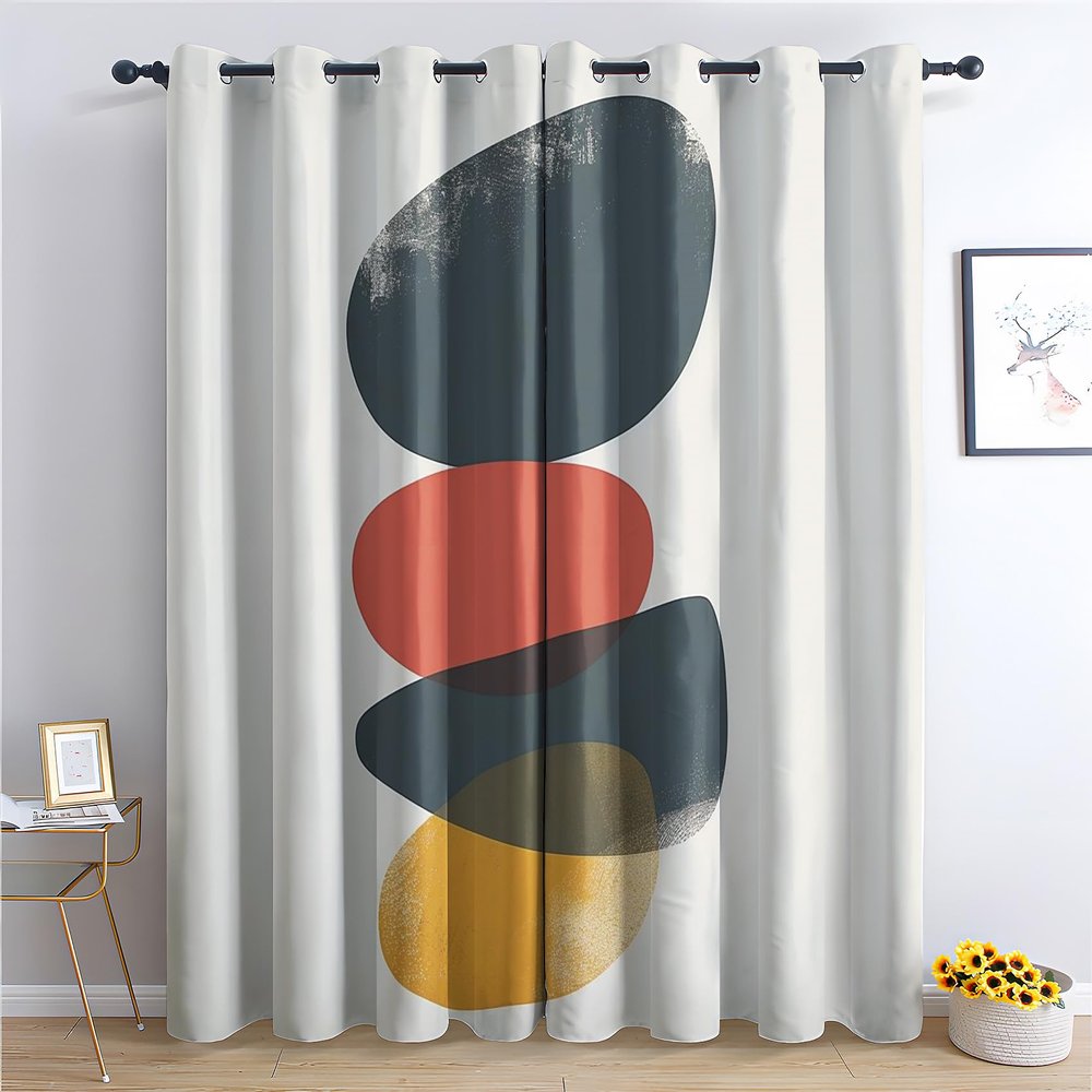 Abstract Blackout Curtains for Bedroom Living Room, Geometric Curtains & Home Decor, Minimalist Window Curtains, Thermal Room Darkening Grommet Drapes, 96 Inch Curtains 2 Panel Set