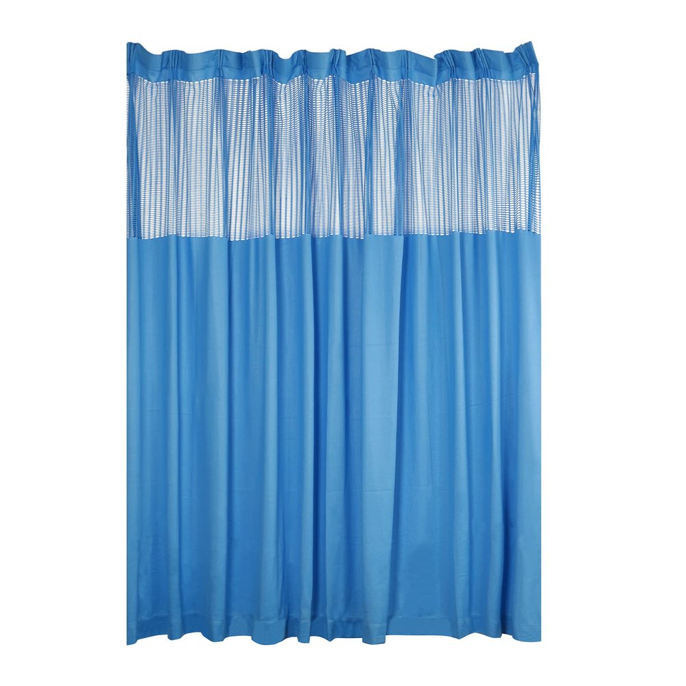 Room Divider Curtains, 12ft Wide x 8ft Tall Curtain Screen Partitions, Polyester Fabric Privacy Curtain with Mesh Top, Privacy Vertical Blinds Curtain Panel for Beauty Salons, SPAs, Clinics (Blue)