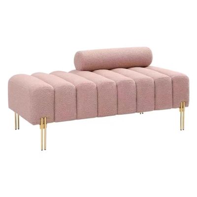 Bedroom End of Bed Bench Bedroom Bench, Ottoman Bedside Bench, Modern Terry Upholstered Entryway 2 Seater Sofa with Adjustable Backrest for Bedroom, Living Room, Pink Ottoman Foot Rest Couch Long Benc