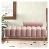 Bedroom End of Bed Bench Bedroom Bench, Ottoman Bedside Bench, Modern Terry Upholstered Entryway 2 Seater Sofa with Adjustable Backrest for Bedroom, Living Room, Pink Ottoman Foot Rest Couch Long Benc view 4