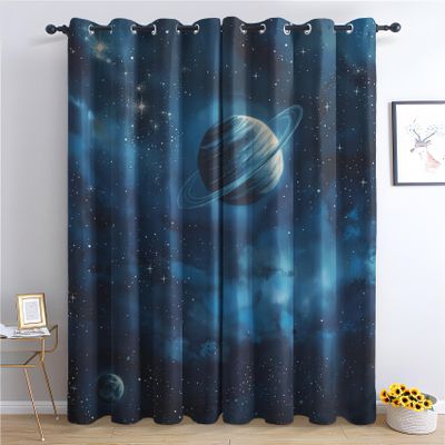 Outer Space Blackout Curtains for Bedroom Living Room, Boys Galaxy Planets Curtains & Home Decor, Fantasy Universe Window Curtains, Thermal Room Darkening Grommet Drapes, 84 Inch Curtains 2 Panel Set