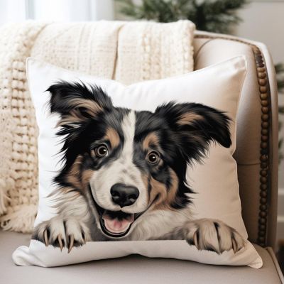 WoGuangis Throw Pillow Covers Collie Cushion Covers Collie Cute Funny Peeking Dog Puppy Accent Pillow Dog Lover Gift Sofa Pillowcase for Home Sofa 24x24in New Home Housewarming Gift