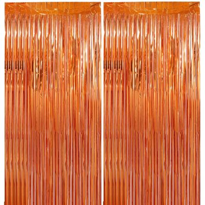 2 Pack 3.28 ft x 6.56 ft Orange Tinsel Curtain Party Backdrop Decorations, Metallic Foil Fringe Backdrop Door for Halloween, Christmas, Birthday Graduation Wedding Party Streamers Photo Backdrop.