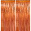 2 Pack 3.28 ft x 6.56 ft Orange Tinsel Curtain Party Backdrop Decorations, Metallic Foil Fringe Backdrop Door for Halloween, Christmas, Birthday Graduation Wedding Party Streamers Photo Backdrop. view 1
