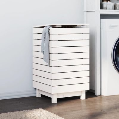 loibinfen Solid Wood Laundry Basket, Wooden Laundry Hamper, Wood Clothes Laundry Basket, White 17.3"x17.3"x29.9" Solid Wood Pine, -442