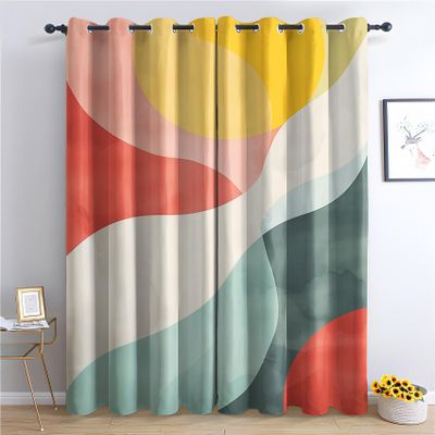 Abstract Curtains for Bedroom Living Room, Geometric Blackout Curtains & Home Decor, Modern Window Curtains, Thermal Room Darkening Grommet Drapes, 96 Inch Curtains 2 Panel Set