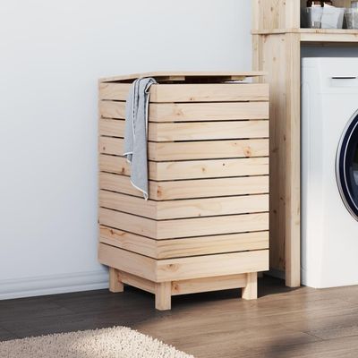 loibinfen Solid Wood Laundry Basket, Wooden Laundry Hamper, Wood Clothes Laundry Basket, 17.3"x17.3"x29.9" Solid Wood Pine, -441