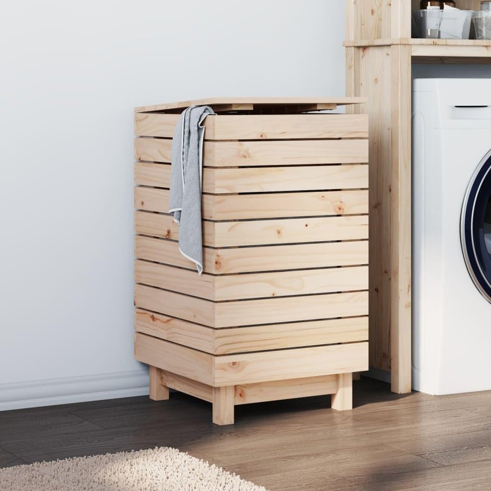 loibinfen Solid Wood Laundry Basket, Wooden Laundry Hamper, Wood Clothes Laundry Basket, 17.3"x17.3"x29.9" Solid Wood Pine, -441