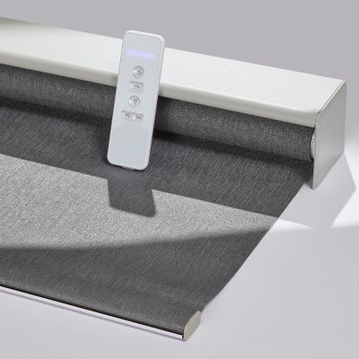 Persilux Motorized Smart Blind for Windows with Remote Control Automatic Light Filtering Roller Shades Electric Child Safety Rechargeable Battery Shades for Home, 93" W X 96" H, Light Filtering-Grey
