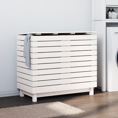 loibinfen Solid Wood Laundry Basket, Wooden Laundry Hamper, Wood Clothes Laundry Basket, White 34.8"x17.3"x29.9" Solid Wood Pine, -444
