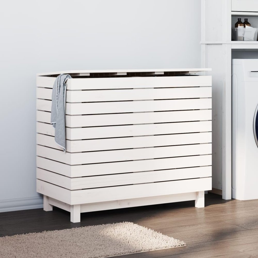 loibinfen Solid Wood Laundry Basket, Wooden Laundry Hamper, Wood Clothes Laundry Basket, White 34.8"x17.3"x29.9" Solid Wood Pine, -444