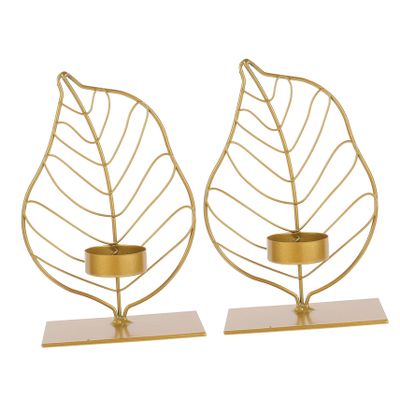 BIUDECO 2pcs Retro Leaf Shape Candle Holders Iron Candlestick Decor Romantic Home Decor for Wedding Party