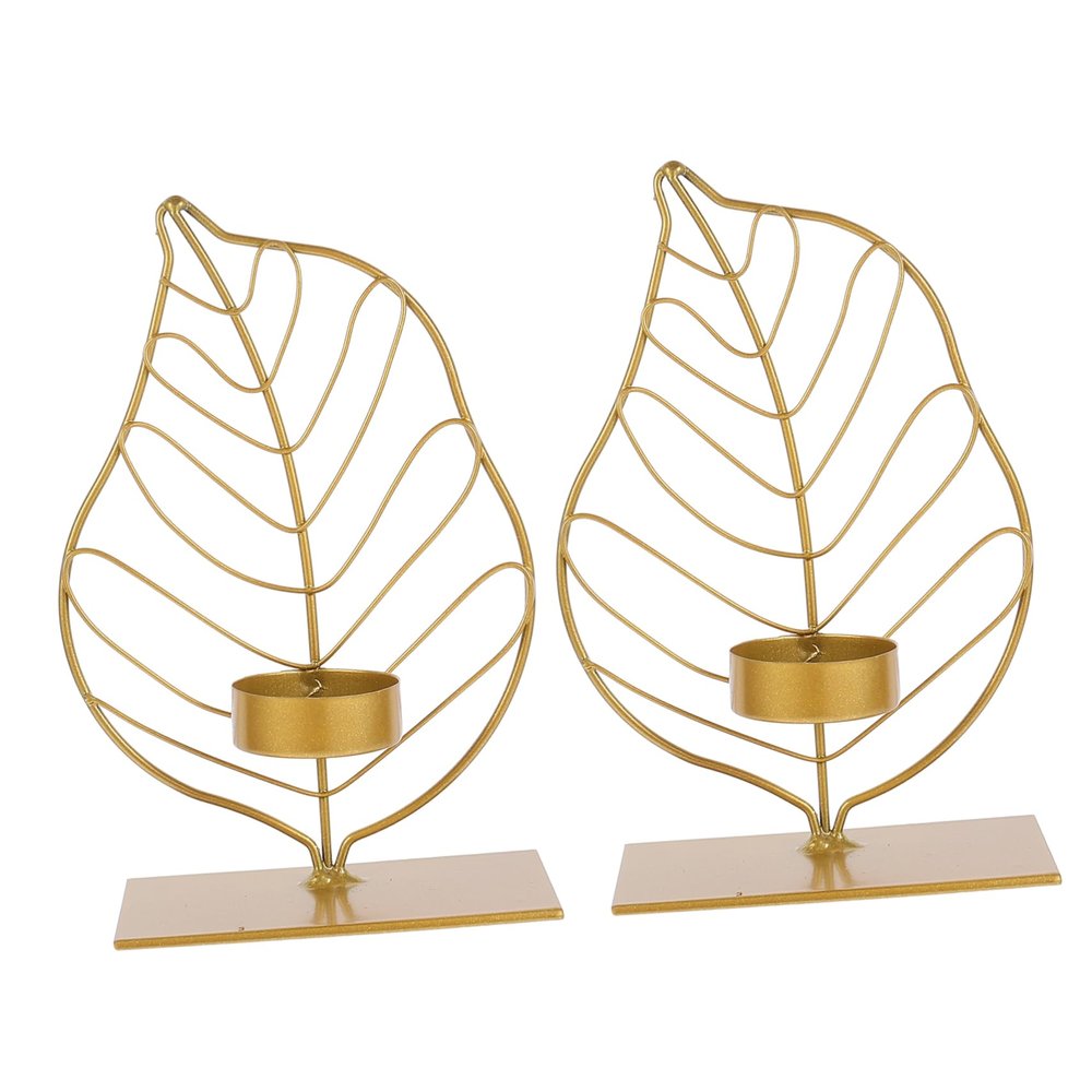 BIUDECO 2pcs Retro Leaf Shape Candle Holders Iron Candlestick Decor Romantic Home Decor for Wedding Party
