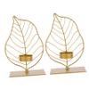 BIUDECO 2pcs Retro Leaf Shape Candle Holders Iron Candlestick Decor Romantic Home Decor for Wedding Party view 1