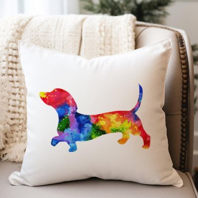 WoGuangis Funny Dog Animal Throw Pillow Cushion Watercolor Dog Dachshund Decorative Pillow Covers Dachshund Colorful Dog Silhouette Sofa Pillowcase with Zipper for Living Room Bedroom 24x24in