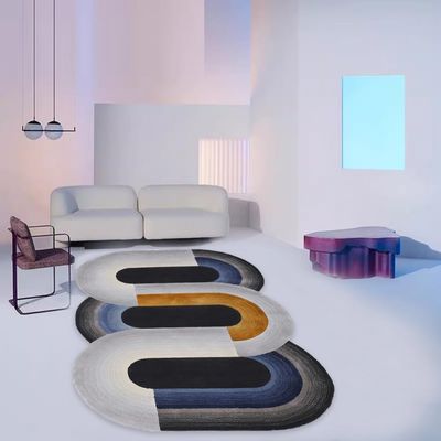 Modern Abstract Designer Shaped Area Rugs 4x6 Black Navy Grey Faux Wool Shag Irregular Rug for Bedroom Nursery Playroom Art Decor Livingroom Dining Office Carpet