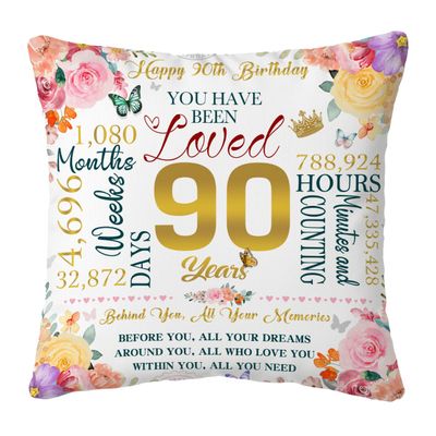 90th Birthday Pillow Covers - 18"x18", Happy 90th Decorations for Grandma, Mom, Wife, Female, 90 Year Old Anniversary