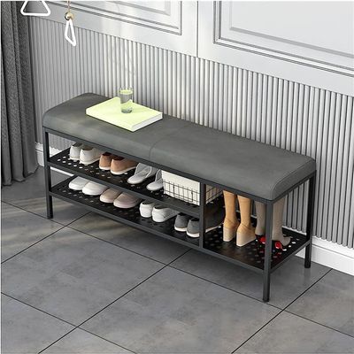 Shoe Storage Bench End of Bed Bench Shoe Cabinet Bench 3-Tier Storage Shelf with Padded Cushion Seat Steel Frame for Entryway Hallway(Size:120cm/47.2in)