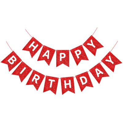 Hooqict Red Happy Birthday Banner Sign for Backdrop Red Birthday Party Decorations for Women Men Garland Party Banner Wall Porch Door Hanging Supplies