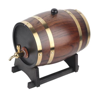 3L Oak Wine Barrel, Vintage Red Wine Bucket Container with Faucet Wooden Wine Brandy Whisky Barrel for Home Brewer, Wine Maker (27 X 19 X 25 Cm / 10.6 X 7.5 X 9.8 In)