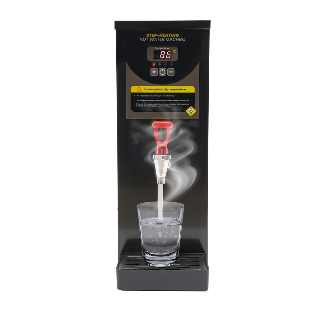 Commercial Hot Water Boiler 8L Stainless Steel Countertop Boiling Water Machine 35L(9.25 Gallon) Output/Hour 2000W Eletric Hot Water Dispenser with Adjustable Temperature 30-100 (Black)